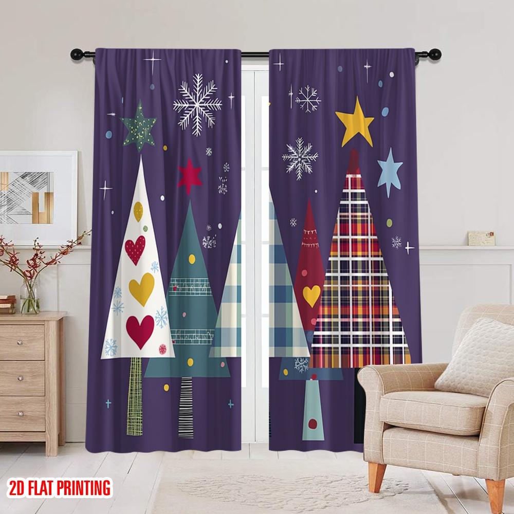 2 Stück, 2D-Flachdruck Beliebte Vorhänge Weihnachtsbäume Winterurlaub (2) Polyester Fabrik (ohne Stange) Festlich Perfekt für