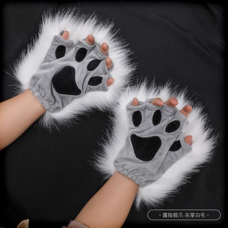Source Handmade Plush Olita Animal Ears Animal Claws Accessories Soft Cute Girl Cat Lady Cat Claws Half Finger Gloves