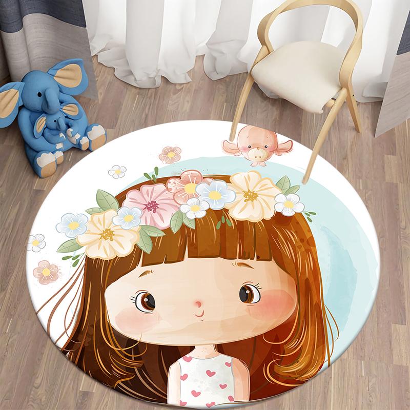 Decorative Round Carpet Cartoon Ballet Girls Print Area Rugs Bedroom Carpet Floor Mat Anti-slip Children's Rugs Mat for Children