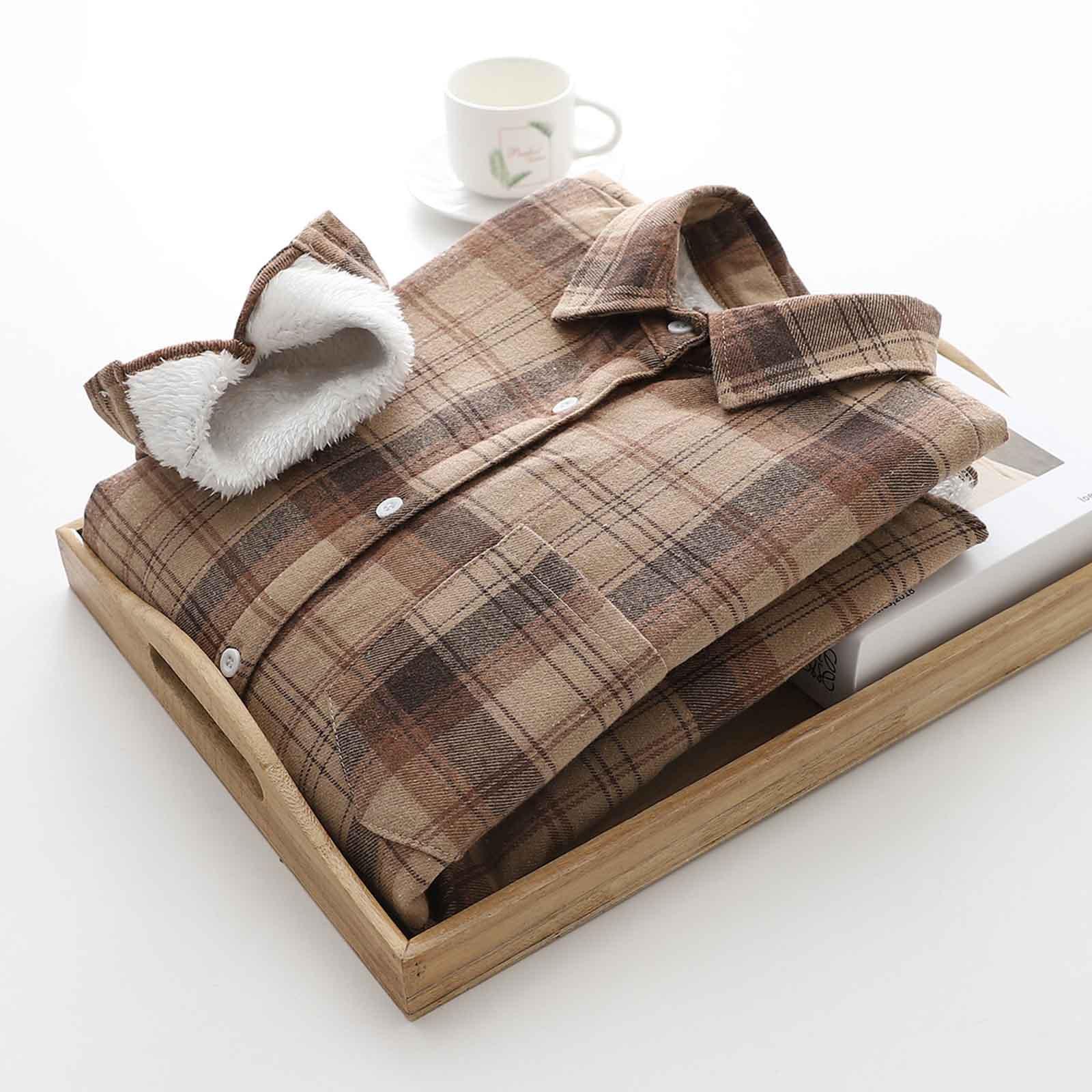 

Женская мода И зимняя стеганая и утолщенная твидовая клетчатая рубашка Теплая повседневная рубашка-куртка L хаки