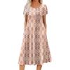 Women’s Casual Round Neck Printed Short Sleeve Dress with Pockets Relaxed Fit Lightweight Midi Length Suitable for Daily Wear