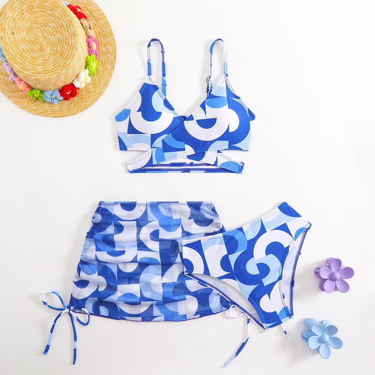 

Children s swimsuit women s split skirt tie-dye printing medium and older children s girls bikini children s swimsuit three-piece set 11-12y (height 150cm)