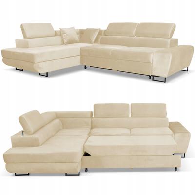 Corner Sofa Bed, Extendable, F, Bosso, Left, Family Furniture, Beige Velvet