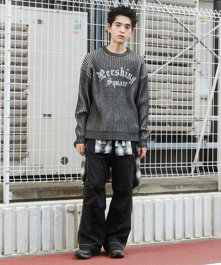 WEGO Graphic Pullover Knit Korean Size Black Vintage-Like Sweater, Logo, Streetwear, Casual, Fall/Winter, Gift, Men's, M,