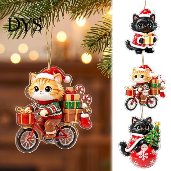 Christmas Tree Pendant Cat with Hanging Rope, 2D Flat Acrylic Ornament for Xmas Holiday Home Decor Decoration, Cute Decor, Party Supplies Car