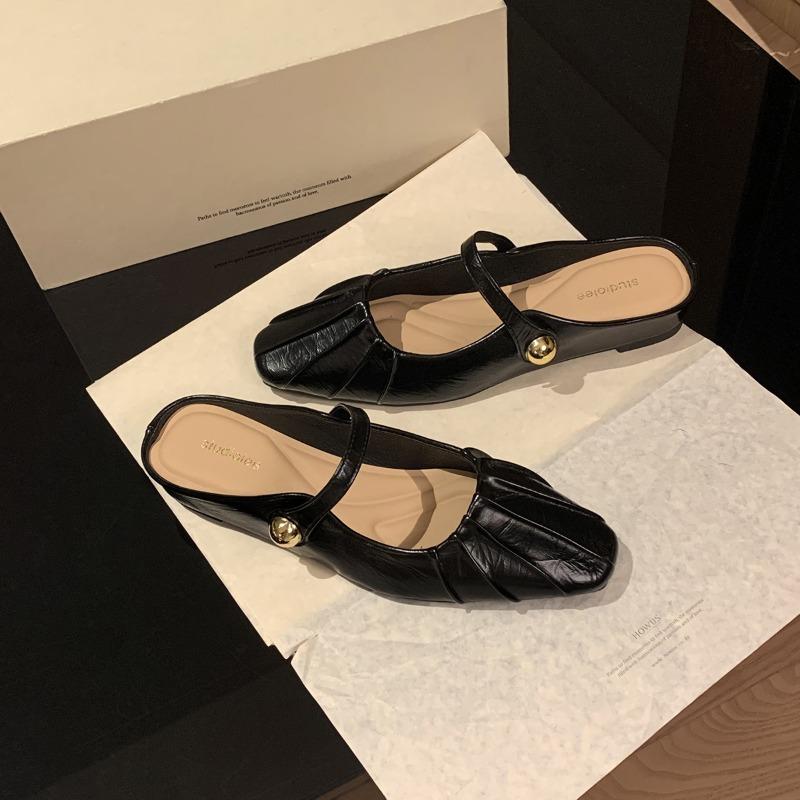 Studiolee temperament small square head folds word with shallow mouth Mary Jane bag head half slippers female summer