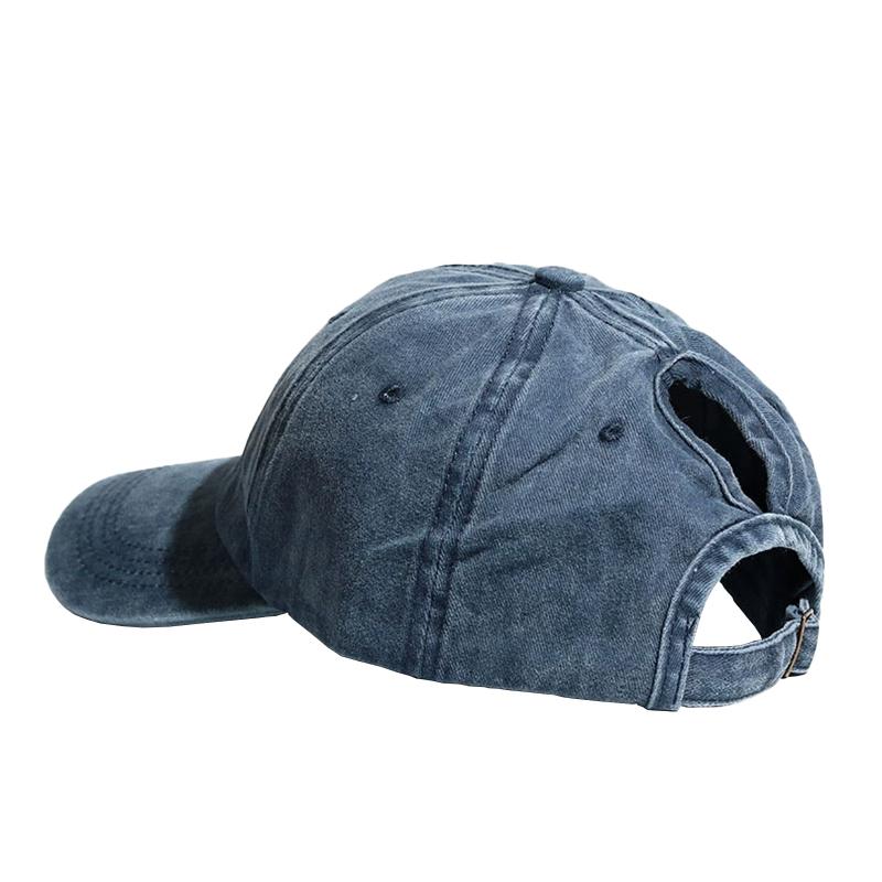 

1Pc Baseball Cap Soft Top Washed Hole Crossing Simple High Ponytail Hat Women s Cotton