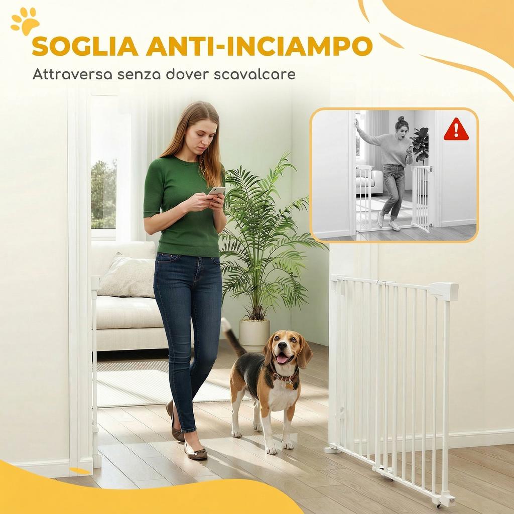 Dog Safety Gate, 74.5-111.5x74.5 Cm, Stair Gate, Self-Closing, One-Handed Opening, White