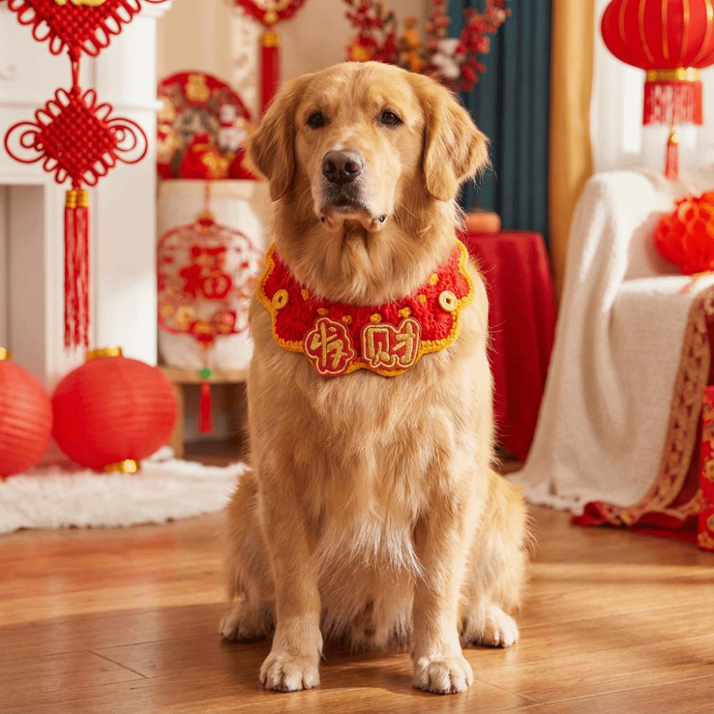 Chinese New Year Cartoon Chinese Style Pet Scarf Funny Handmade Cat Knitted Scarf Red Adjustable Puppy Collar Winter