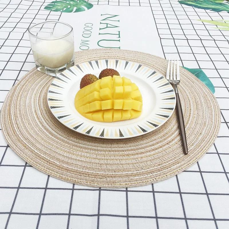 2Pcs/Set 38cm Round Ramie Insulation Pad Solid Placemats Linen Non Slip Table Mats Kitchen Accessories Decoration Home