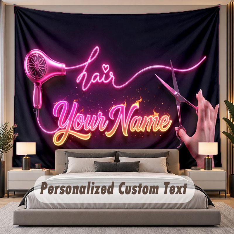 Barber Salon (126) Theme Personalized Tapestry Custom Name Text Wall Hanging Tapestry Home Background Decoration