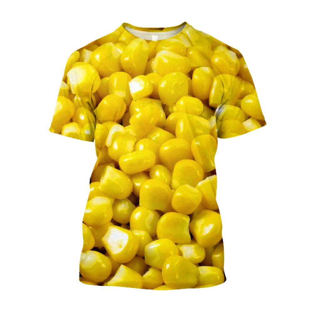 Corn Pattern T-shirt for Men, Fun Coarse Grain 3D Printed Short Sleeved Clothing, Creative Hip-hop Cool Round Neck Tops
