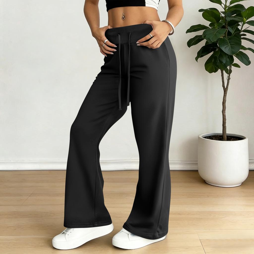 Damen Schlaghose Lässige Kordelzug Elastischer Bund Bequeme Schlaghose Yoga Lose Hose