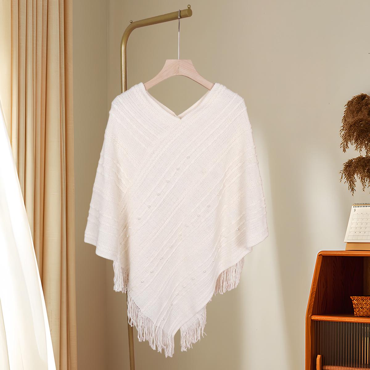 Женский вязаный шаль с кисточками: Модный, Универсальный и Теплый Осенне-Зимний Шарф-Накидка