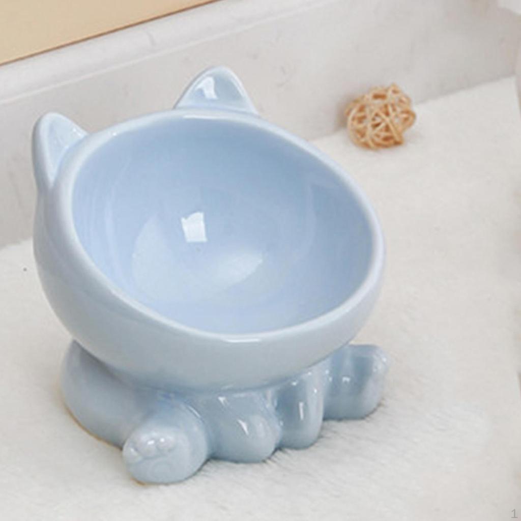 Ceramic Cat Feeder Bowl Dish Food and Water Raised Kitten for Dry Wet