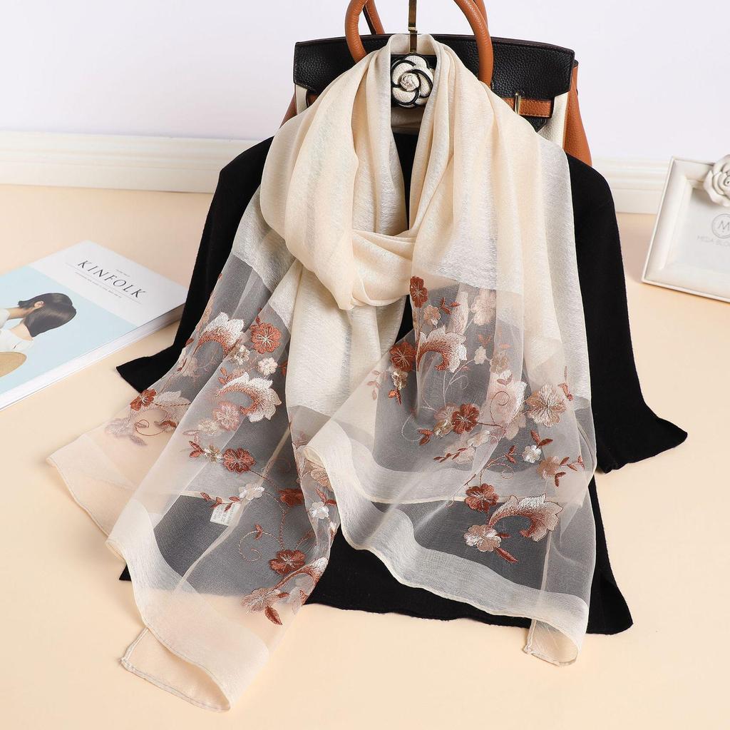 Silk Women Scarf Warm Wool Shawls Lady Wraps Floral Pashmina Embroidery Scarves Foulard Hijab  Long Female Hair Bandana