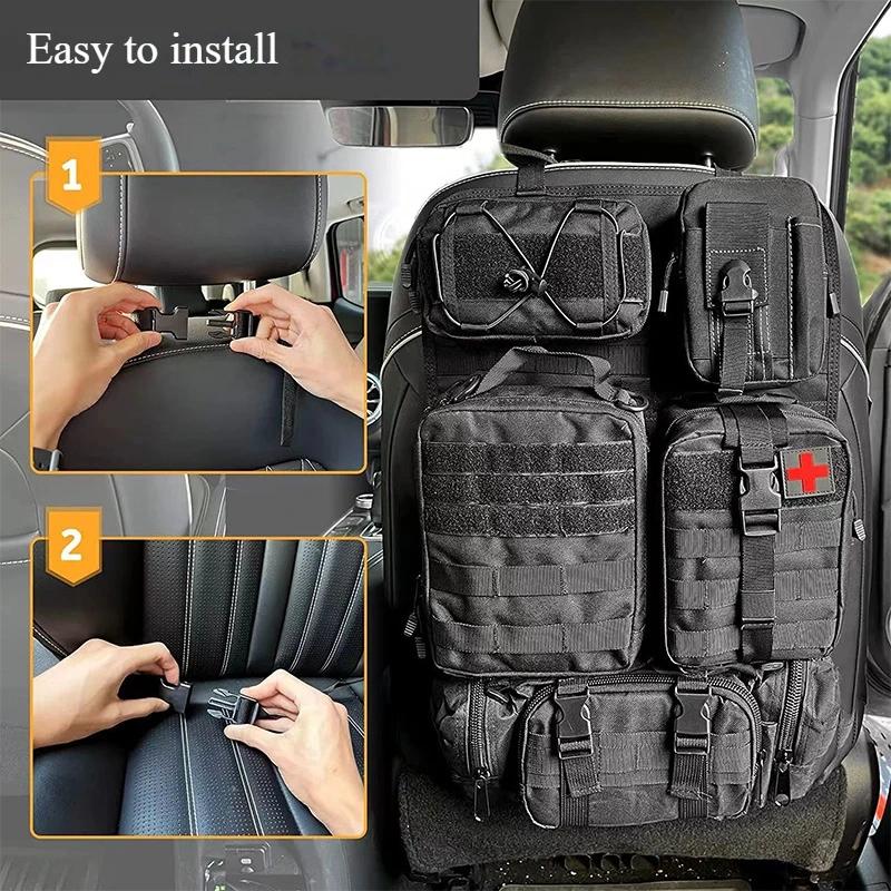 Universal Car Backrest Wall Hanging Seat Back Organizer Molle Panel Storage Bag with 5 Detachable Pouch Multifunctional Storage