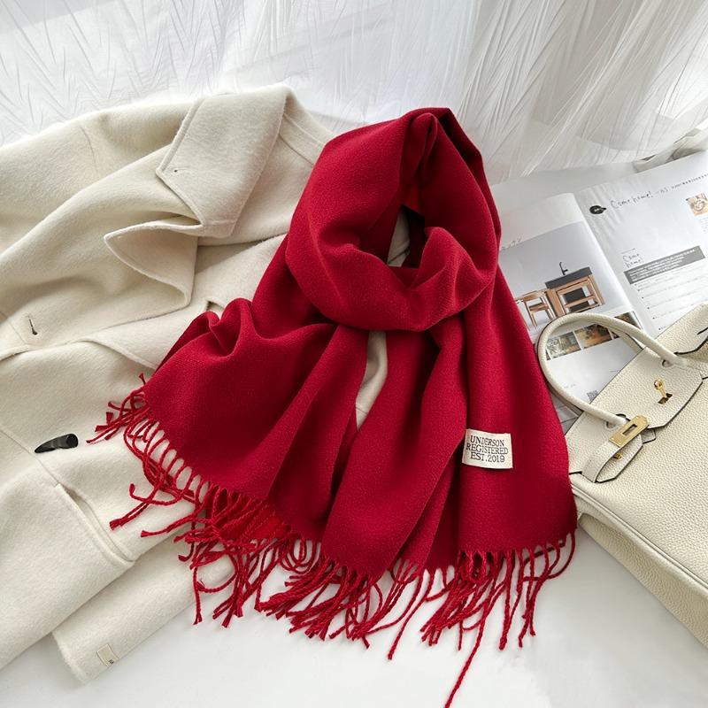 Solid Color Imitation Cashmere Scarf Women's Winter Thickened Double-sided Warm Scarf Cold-proof Outer Long Shawl