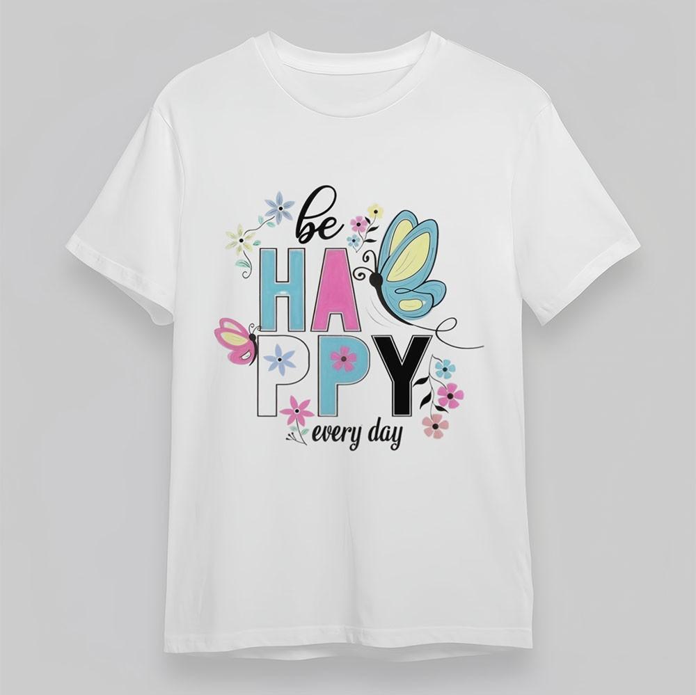 

Women s Comfy T-Shirt Happy Butterflies Flowers Tee Cotton Short Oversize White 2XL