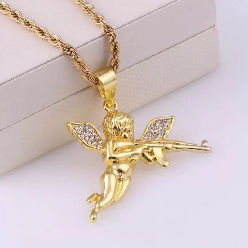 Revenge Angel Necklace Pendant: Hip-Hop Alloy Machine Gun Design for Men and Women