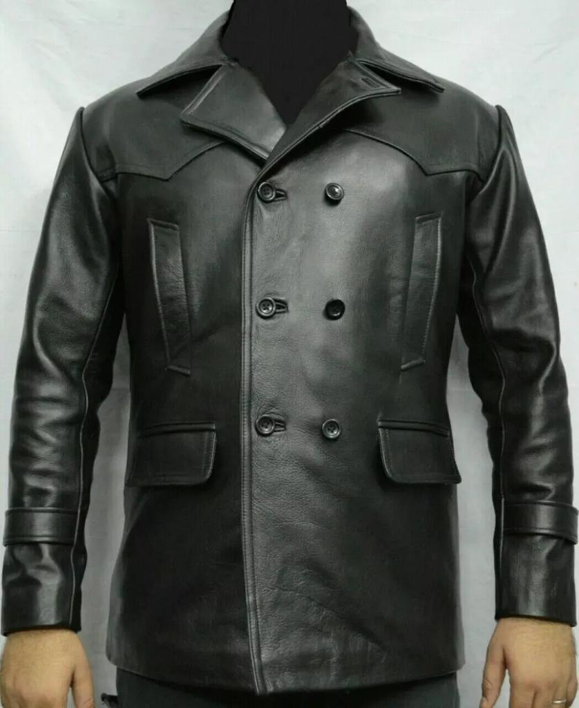 Handmade Stylish Coat Men's Genuine Leather Black Blazer New German Submarine