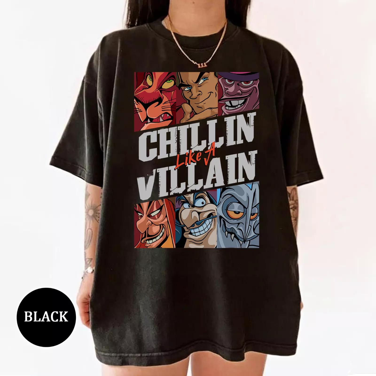 Disney Villains Chillin Like A Villain Group Unisex 100% Cotton T-shirt Mens Tees Top Adul100% Cotton T-shirt Mens Tees Top 8360 XL