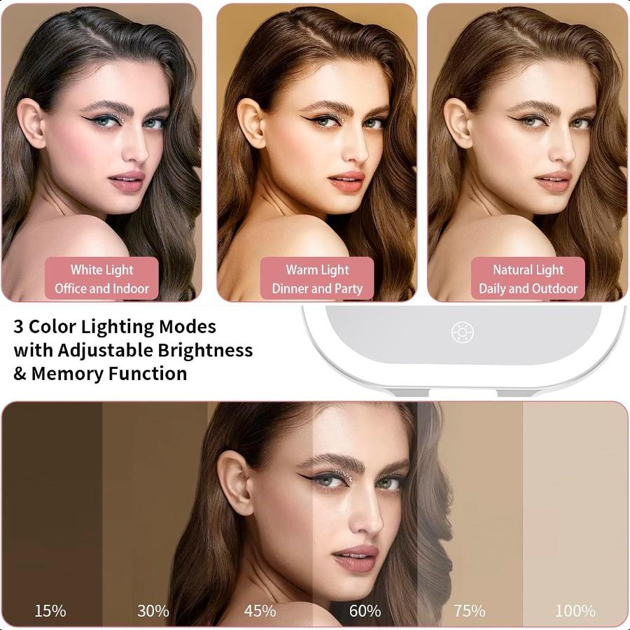 Rechargeable Travel Makeup Vanity Mirror with Lights and Magnification Portable 1X 10X Magnifying Mirror with 3 Color Light Lig