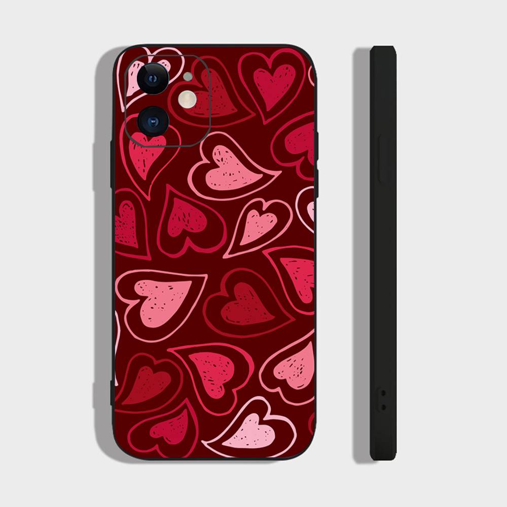 Full Screen Love Phone Case For IPhone 17 Air 16 15 14 13 Pro Max 11 12 Black Silicone Cover