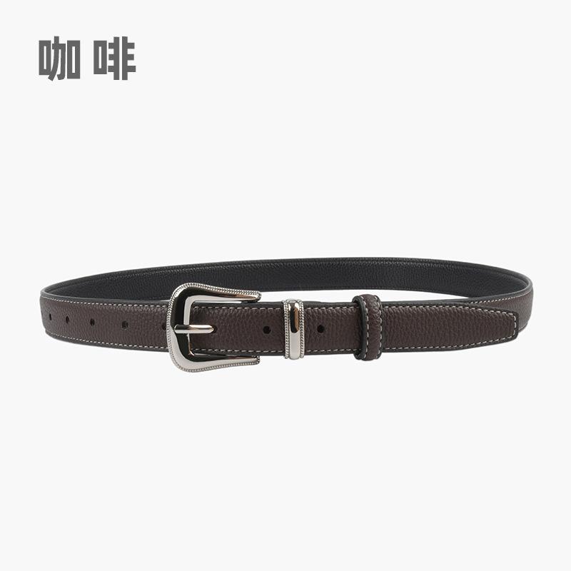 The First Layer Of Cowhide Lychee Pattern Leather Women'S Belt Belt With Jeans Casual Pants Width 2.3Cm Pin Buckle Summer