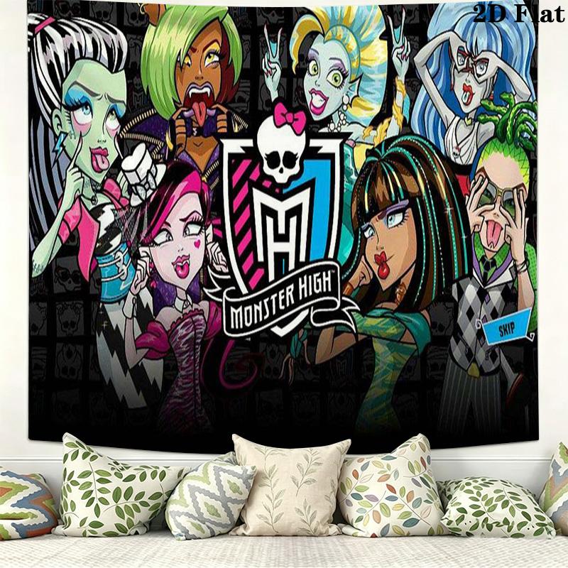 Anime Monster High Wall Tapestry Aesthetic Wall Hanging Printed Fabric Blanket Decorative Tapestries for Bedroom Living Room Home Decor