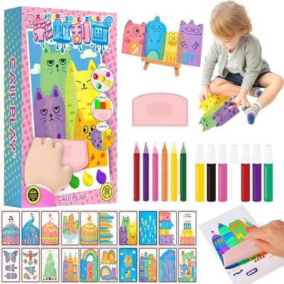 Squeegee Art Kids Paint Kit DIY Painting Rainbow Dot Color Scratch Craft Set Graffiti Scratch Painting Paper with Paint for Kids
