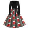 Women's Casual Vintage V-Neck Dress with Christmas Snowflake and Tree Print for Holiday Parties