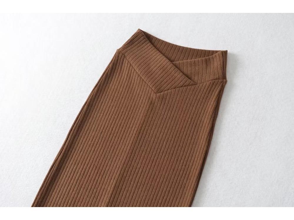 Trendy Women's European & American Style V-Neck High Waist Knitted Midi Skirt with Back Slit