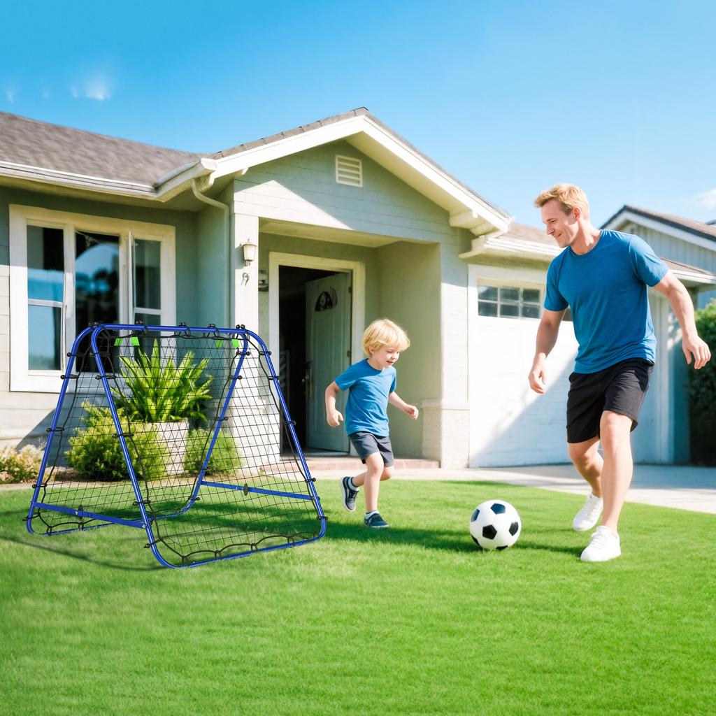 Double Sided Football Rebounder Net, Football Rebound Goal with Five Adjustable Angles, Blue