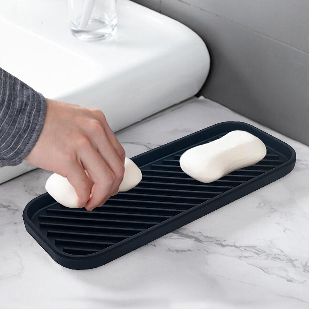 Portable Rectangular Silicone Soap Dish, Household Bathroom Sponge Holder, Travel Soap Case with Drainage, Anti-Slip Pad