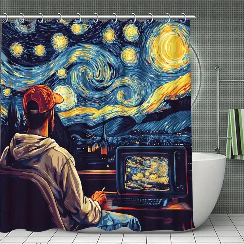 Vincent Van Gogh'S Starry Shower Curtain Can Be Hand-Washed In Waterproof Polyester Fabric Art Design Bathroom Shower Curtain