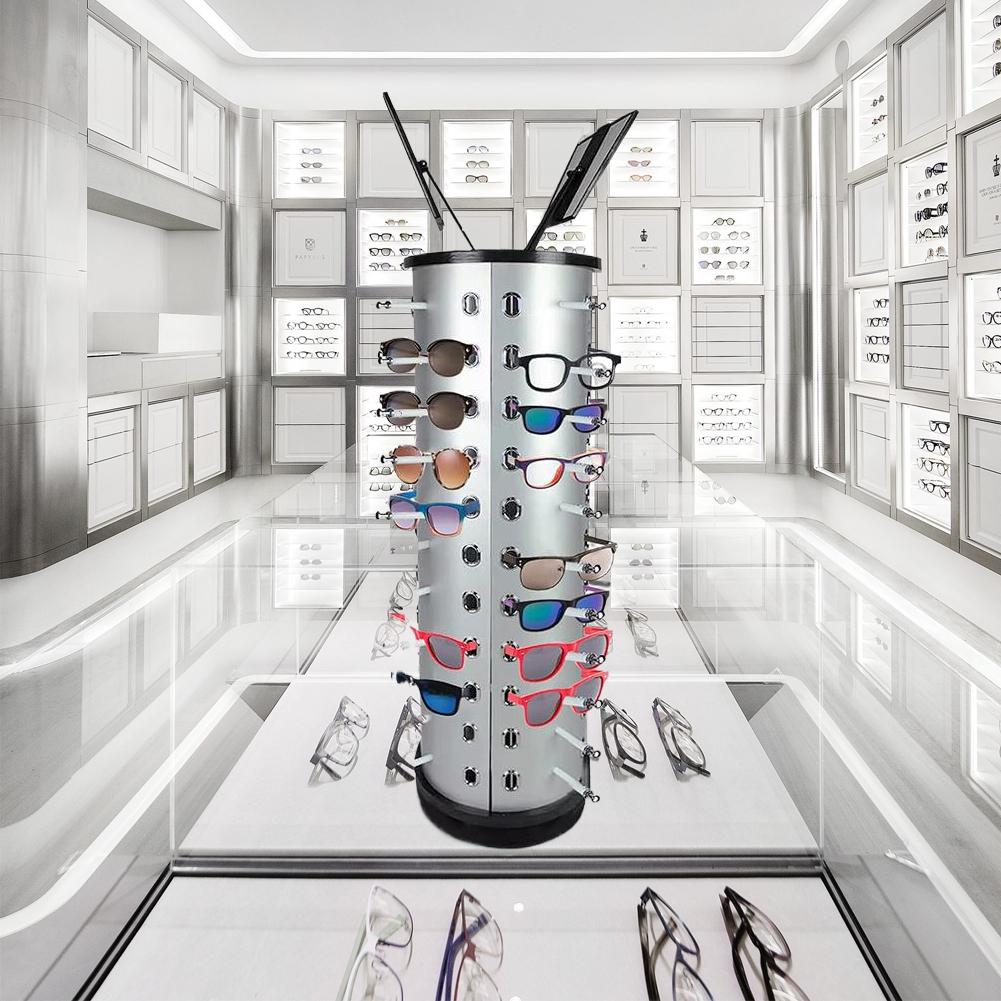 360 Rotating Eyewear Collection with Mirror Sunglasses Holder Sunglasses Display Stand 44 Pairs of Glasses Storage Freestanding