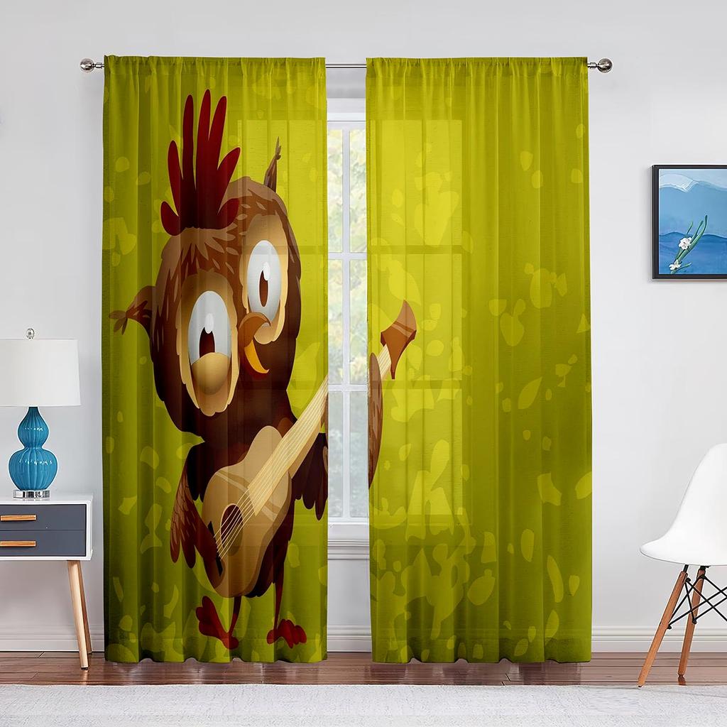 Cartoon Bunte Eulen Sitzen auf Ast Tüll Transparente Fenstervorhänge für Wohnzimmer Schlafzimmer Modern Tüll Voile Vorhänge Dekor