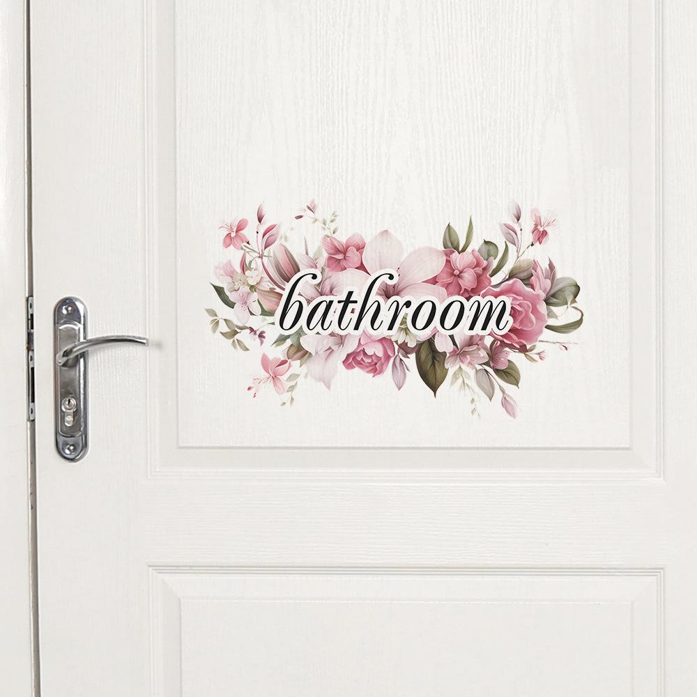 Romantic Flowers English Slogan Bathroom Bathroom Door Stickers Beautify Decorative Wall Stickers Self-adhesive