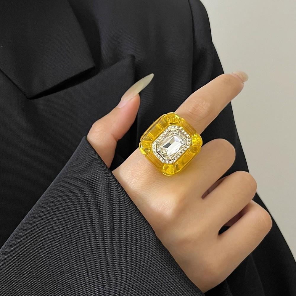 Colorful Rhinestones Ring Geometric Square Ring Fashion Finger Ring  Jewelry Accessories