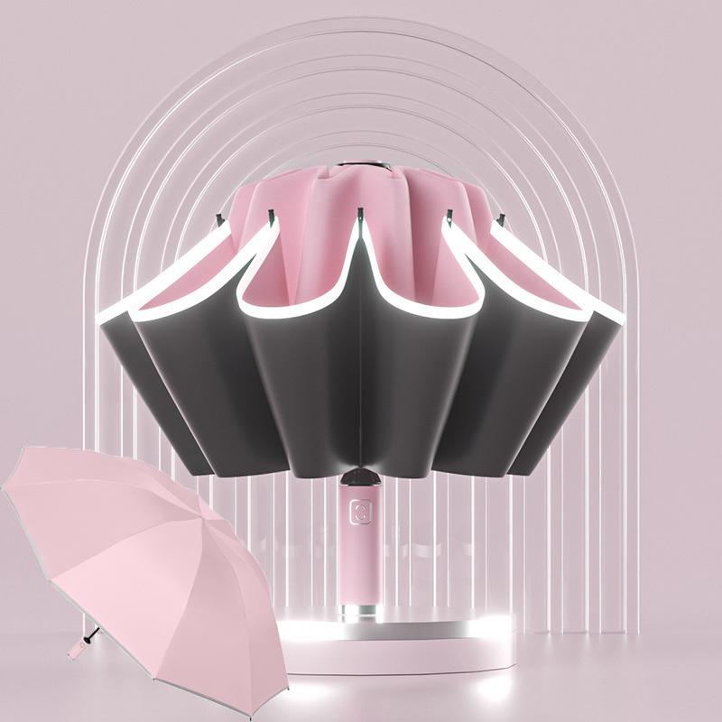 Umbrella Windproof Strong With Reflective Stripe Reverse Automatic Fold Umbrella UV Umbrella Insulation Portable Parasol Big