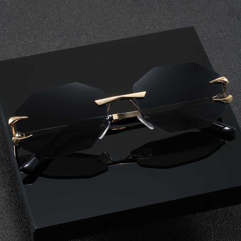 Lunettes de soleil sans monture tendance pour hommes avec design octogonal polygonal - Style urbain Y2K, monture en métal, verres PC pour vêtements décontractés et d'extérieur