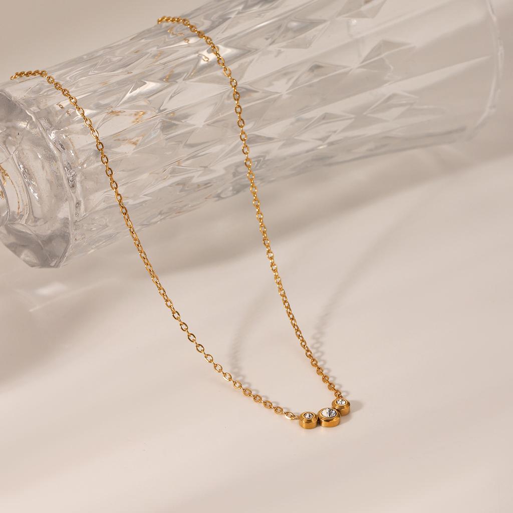 Geometric Zirconia Inlaid Titanium Steel Pendant Necklace For Women Minimalist Collarbone Chain