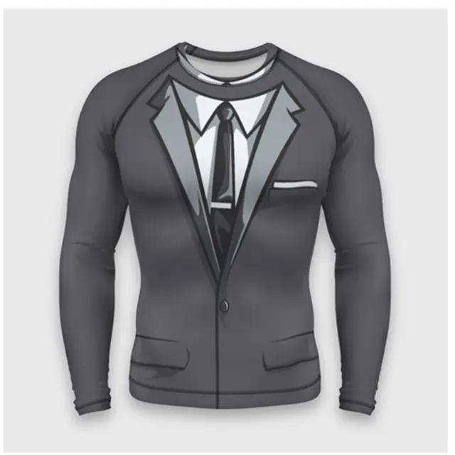 Suit Imitation 3D T-shirt For Men's Street Hip-hop Cosplay Funny And Personalized Round Neck Long Sleeved Fashion Casual New Top