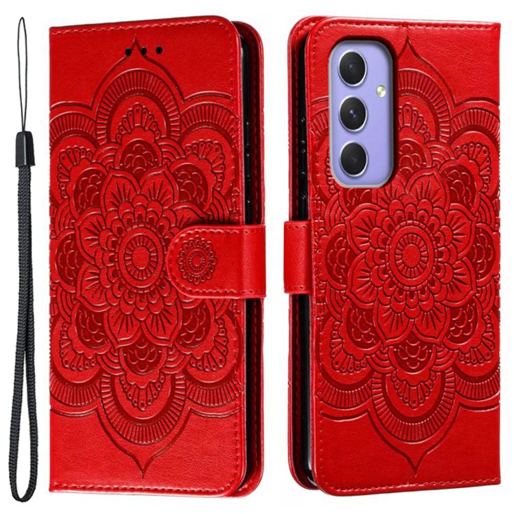 For Samsung Galaxy S25 FE Case PU Leather Mandala Imprinted Design Wallet Phone Cover with Wrist Strap