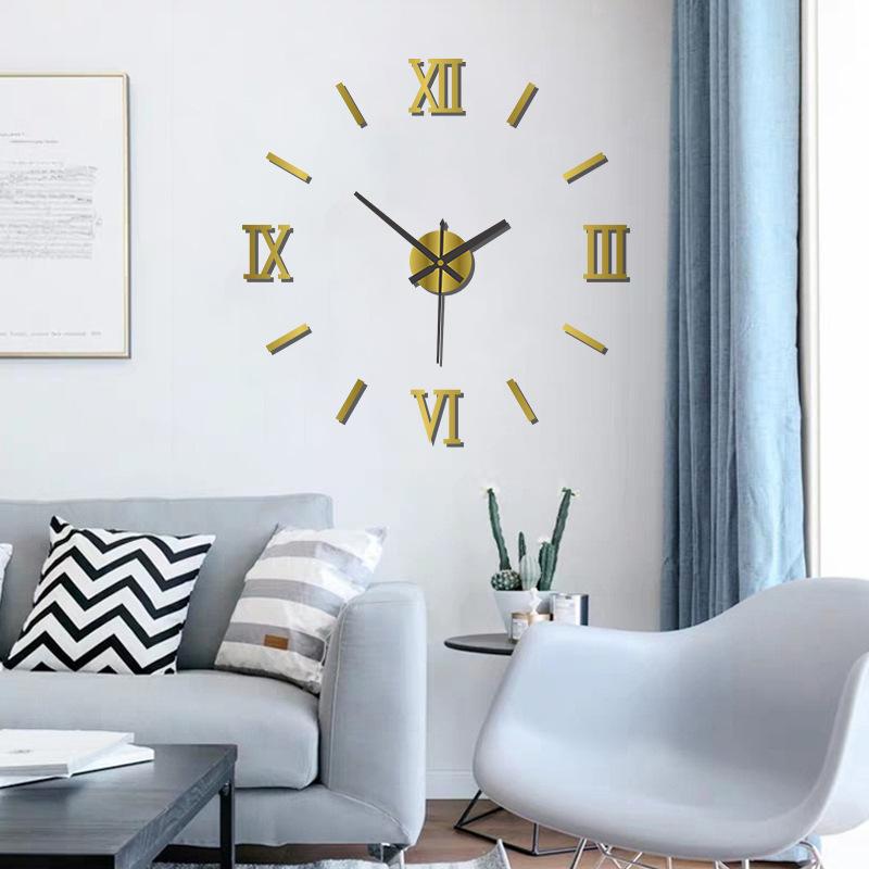 Creative Non-punching, Luminous DIY Wall Clock, Bedroom and Living Room Mirror Clock, Silent Acrylic Decorative Wall Clock