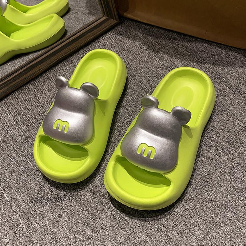 Cute Bear Design Thick Sole Women's Summer Slippers Soft Comfortable Non-slip Flip Flops