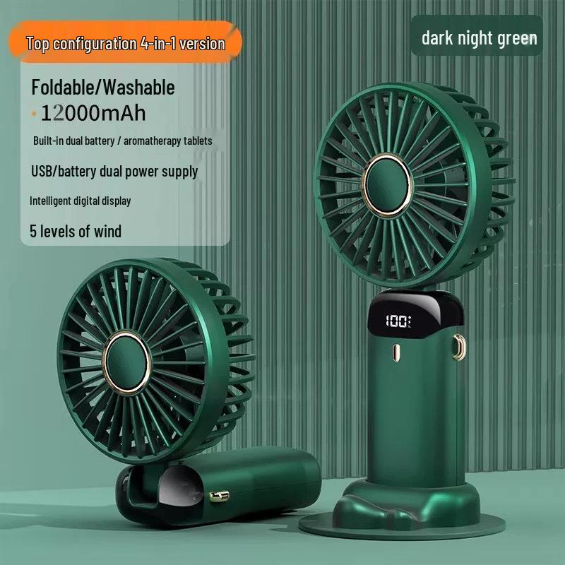 Portable USB Rechargeable Mini Handheld Fan with Digital Display and Aromatherapy Feature