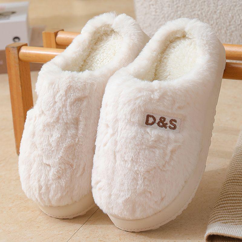 2026 Women's & Men's Non-Slip Warm Plush Closed-Toe Cotton Slippers for Autumn/Winter Indoor Use