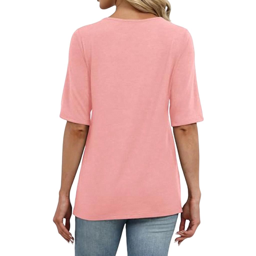 Women's fashionable round neck casual short-sleeved summer trendy T-shirt, 2026 vacation color top